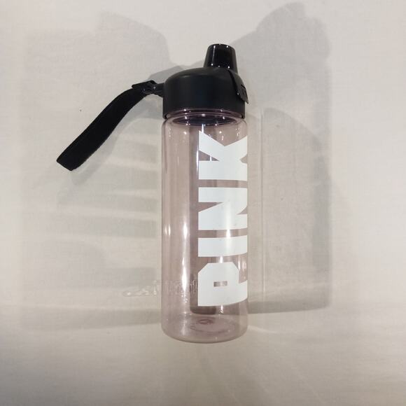 Victoria’s Secret PINK Water Bottle Pink Logo Black Lid w/ Strap 24oz - Picture 3 of 4